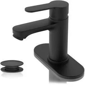 Black Bathroom Faucet, Lead-Free for 1 or 3 Hole 4" Vanity Sink | NSF372 Compliant,Anti-peeling PVD Finish,Includes Pop-up Drain & Hoses,Single Handle Modern Design, Easy DIY Install Black Bathroom Faucet, Lead-Free for 1 or 3 Hole 4" Vanity Sink | NSF372 Compliant,Anti-peeling PVD Finish,Includes Pop-up Drain & Hoses,Single Handle Modern Design, Easy DIY Install