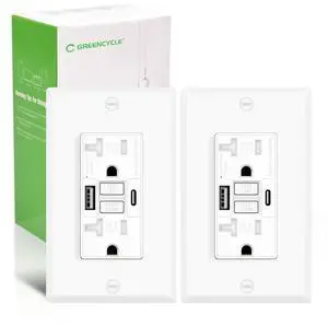 20 Amp GFCI Outlet with USB C & USB A Ports, 2PK Self Test GFCI Electrical Outlet Combination with USB,with LED Indicator,Residential & Commercial Grade, Includes Wall Plate & Screws, White 20 Amp GFCI Outlet with USB C & USB A Ports, 2PK Self Test GFCI Electrical Outlet Combination with USB,with LED Indicator,Residential & Commercial Grade, Includes Wall Plate & Screws, White