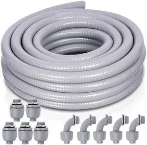 Liquid-Tight Conduit and Connector Kit - 1/2 Inch 25 FT Non Metallic Liquid Tight Electrical Conduit with 5 Straight and 5 Angle Fittings Liquid-Tight Conduit and Connector Kit - 1/2 Inch 25 FT Non Metallic Liquid Tight Electrical Conduit with 5 Straight and 5 Angle Fittings