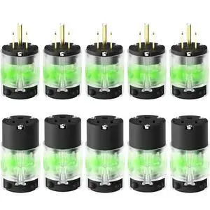 5 Set Lighted Extension Cord Ends, 15A 125V Extension Cord Replacement Ends 3 Prong, NEMA 5-15P & 5-15R, Male & Female Repair Kit for Generator, RV, Welding Equipment, UL Listed, Black 5 Set Lighted Extension Cord Ends, 15A 125V Extension Cord Replacement Ends 3 Prong, NEMA 5-15P & 5-15R, Male & Female Repair Kit for Generator, RV, Welding Equipment, UL Listed, Black