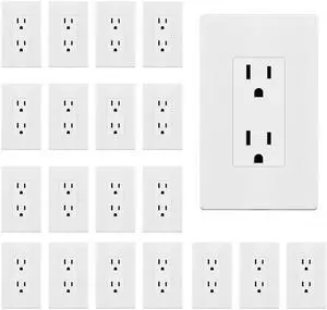 20 Pack Decorator Outlet 15A Receptacle with Screwless Wall Plate | Self-Grounding, UL Listed, Standard Residential Electrical Outlets for Home, Non-Tamper Resistant, 5-15R, 125V, Glossy White 20 Pack Decorator Outlet 15A Receptacle with Screwless Wall Plate | Self-Grounding, UL Listed, Standard Residential Electrical Outlets for Home, Non-Tamper Resistant, 5-15R, 125V, Glossy White