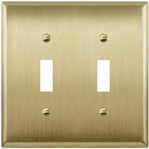 Toggle Light Switch Metal Wall Plate, Mid-Size 2-Gang 4.88" x 4.92" | Switch Cover, Stainless Steel, Corrosion Resistant, Heat Resistant, Easy Replacement, Brushed Brass, UL Listed Toggle Light Switch Metal Wall Plate, Mid-Size 2-Gang 4.88" x 4.92" | Switch Cover, Stainless Steel, Corrosion Resistant, Heat Resistant, Easy Replacement, Brushed Brass, UL Listed