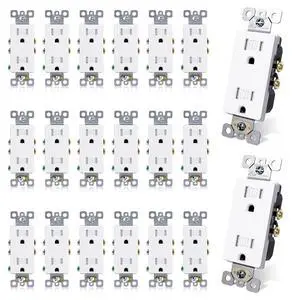 15 Amp Tamper Resistant White Electrical Wall Outlet, 125V, UL Listed, 20 Pack 15 Amp Tamper Resistant White Electrical Wall Outlet, 125V, UL Listed, 20 Pack