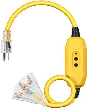 3 FT Automatic Reset GFCI Extension Cord Outdoor, UL Listed | 12/3 Gauge Outdoor Extension Cord, 15A 125V, LED Lighted 3 Prong Plug, Heavy Duty for Watering Pumps, Lawn Mowers, Yellow 3 FT Automatic Reset GFCI Extension Cord Outdoor, UL Listed | 12/3 Gauge Outdoor Extension Cord, 15A 125V, LED Lighted 3 Prong Plug, Heavy Duty for Watering Pumps, Lawn Mowers, Yellow