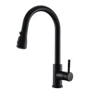 Black Kitchen Faucet with Pull Down Sprayer | Single Hole Kitchen Sink Faucet Suitable for Farmhouses RV Laundry Room Outdoor and Campers Black Kitchen Faucet with Pull Down Sprayer | Single Hole Kitchen Sink Faucet Suitable for Farmhouses RV Laundry Room Outdoor and Campers