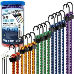 Premium Bungee Cords Heavy Duty, Multi-Color | 20 pcs with Hooks, Storage Jar Included, 10", 18", 24", 30", 36", 48" Bundle Premium Bungee Cords Heavy Duty, Multi-Color | 20 pcs with Hooks, Storage Jar Included, 10", 18", 24", 30", 36", 48" Bundle