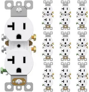 20 Amps Outlets Duplex Electrical Receptacle Outlets, Electrical Outlet, 20Amp 125V Heavy-Duty Wall Outlet, Residential, 3-Wire, Self-Grounding, UL Listed, Side Wire (10 Pack, White) 20 Amps Outlets Duplex Electrical Receptacle Outlets, Electrical Outlet, 20Amp 125V Heavy-Duty Wall Outlet, Residential, 3-Wire, Self-Grounding, UL Listed, Side Wire (10 Pack, White)