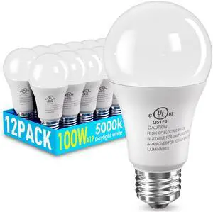 12 Pack LED Light Bulbs 100 Watt Equivalent, A19 5000K Daylight White | 15W Super Bright White Light 1500 LM, E26 Standard No Flicker Energy Saving Lamp Bulb for Home, Bedroom, Office, Non-Dimmable 12 Pack LED Light Bulbs 100 Watt Equivalent, A19 5000K Daylight White | 15W Super Bright White Light 1500 LM, E26 Standard No Flicker Energy Saving Lamp Bulb for Home, Bedroom, Office, Non-Dimmable