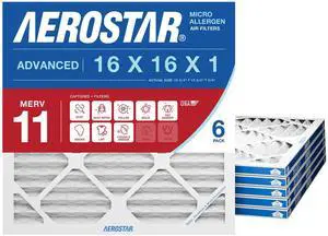 Air Filter 16x16x1 MERV 11 AC Filter, HVAC, Furnace Filter, 6 Pack | ACTUAL SIZE (15.75 x 15.75 x 0.75) AC Filter, Furnace Filter, Dust, Pet Dander, Smoke & Allergies MERV 11 Air Filter 16x16x1 MERV 11 AC Filter, HVAC, Furnace Filter, 6 Pack | ACTUAL SIZE (15.75 x 15.75 x 0.75) AC Filter, Furnace Filter, Dust, Pet Dander, Smoke & Allergies MERV 11