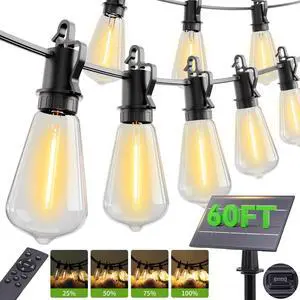 60FT Solar String Lights Outdoor Waterproof with Remote,Shatterproof ST38 20 LED Bulbs,2700K Dimmable Solar Lights Outdoor,Outside Hanging Lights for Patio,Garden,Camping,Deck,Backyard Decor 60FT Solar String Lights Outdoor Waterproof with Remote,Shatterproof ST38 20 LED Bulbs,2700K Dimmable Solar Lights Outdoor,Outside Hanging Lights for Patio,Garden,Camping,Deck,Backyard Decor