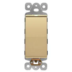 Lighted Decorator Switch, Frameless Paddle Light Switch, 15A | Locator Light, UL Listed, Matte Gold, Grounding Screw, Polycarbonate Thermoplastic, Guide Light Lighted Decorator Switch, Frameless Paddle Light Switch, 15A | Locator Light, UL Listed, Matte Gold, Grounding Screw, Polycarbonate Thermoplastic, Guide Light