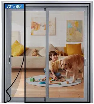 Magnetic Screen Door Mesh Left Right Side Opening Upgraded PET Material Mesh Stronger Than Fiberglass and Polyester,Keep Bugs Out,Pet & Kid Friendly Screen Size 74'' X 82'' Magnetic Screen Door Mesh Left Right Side Opening Upgraded PET Material Mesh Stronger Than Fiberglass and Polyester,Keep Bugs Out,Pet & Kid Friendly Screen Size 74'' X 82''