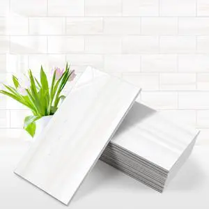 100-Piece Glossy Dolomite White Peel and Stick Backsplash Tile,3''x6'' PVC Subway Tile with White Grout, Stick on Backsplash for Kitchen/Bathroom/Fireplace 100-Piece Glossy Dolomite White Peel and Stick Backsplash Tile,3''x6'' PVC Subway Tile with White Grout, Stick on Backsplash for Kitchen/Bathroom/Fireplace