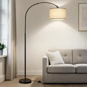 Arc Floor Lamps for Living Room, Modern Standing Lamp with Adjustable Hanging Drum Shade, Tall Pole Lamp with Foot Switch, Over Couch Arched Reading Light for Bedroom, Office (Black) Arc Floor Lamps for Living Room, Modern Standing Lamp with Adjustable Hanging Drum Shade, Tall Pole Lamp with Foot Switch, Over Couch Arched Reading Light for Bedroom, Office (Black)
