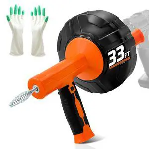 Drain Auger 33Ft, Auto-Feed Drain Snake Hair Drain Clog Remover, Orange | Drill Adapter for Quickly Unclogging, Long Flexible Plumbing Snake for Deep Pipe Clog, Bathroom Shower, Bathtub, Kitchen Sink Drain Auger 33Ft, Auto-Feed Drain Snake Hair Drain Clog Remover, Orange | Drill Adapter for Quickly Unclogging, Long Flexible Plumbing Snake for Deep Pipe Clog, Bathroom Shower, Bathtub, Kitchen Sink