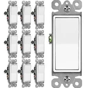 10 Pack 3-Way Decorator Light Switch, Single Pole or Three Way | UL Listed, 15A 120/277V, Rocker Paddle Wall Switch, On/Off Rocker Interrupter, White 10 Pack 3-Way Decorator Light Switch, Single Pole or Three Way | UL Listed, 15A 120/277V, Rocker Paddle Wall Switch, On/Off Rocker Interrupter, White