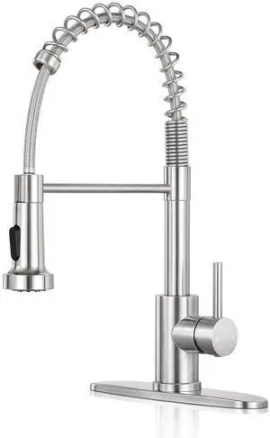 Kitchen Faucet with Pull Down Sprayer, Brushed Nickel | 2-mode sprayer, 360° high arc spout, 304 SS build, drip-free valve, fingerprint-resistant, DIY install, NSF certified Kitchen Faucet with Pull Down Sprayer, Brushed Nickel | 2-mode sprayer, 360° high arc spout, 304 SS build, drip-free valve, fingerprint-resistant, DIY install, NSF certified