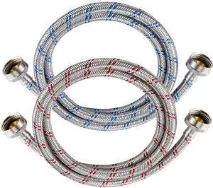 4 Ft Washing Machine Hoses, 2 Packs Premium Stainless Steel Washer Hoses Burst Proof, Hot and Cold Striped Water Supply Hoses with 3/4'' Standard Interface fit for ALL Washer 4 Ft Washing Machine Hoses, 2 Packs Premium Stainless Steel Washer Hoses Burst Proof, Hot and Cold Striped Water Supply Hoses with 3/4'' Standard Interface fit for ALL Washer