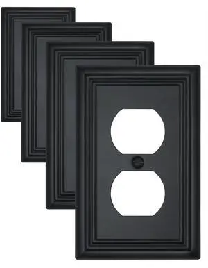 Switch Plates Outlet Covers, 4-Pack Metal Wall Plates, Black Finish | Midsize Duplex Outlet Cover, Ideal for Electrical Outlets, Light Switches in Bedroom Hallway Bathroom Kitchen Switch Plates Outlet Covers, 4-Pack Metal Wall Plates, Black Finish | Midsize Duplex Outlet Cover, Ideal for Electrical Outlets, Light Switches in Bedroom Hallway Bathroom Kitchen