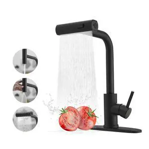 Kitchen Faucet with Pull Down Sprayer, Matte Black Waterfall Kitchen Faucet | Commercial Stainless Steel Single Handle Faucet with 3 Spray Modes for Farmhouse, RV, Laundry, Bar and Utility Sinks Kitchen Faucet with Pull Down Sprayer, Matte Black Waterfall Kitchen Faucet | Commercial Stainless Steel Single Handle Faucet with 3 Spray Modes for Farmhouse, RV, Laundry, Bar and Utility Sinks