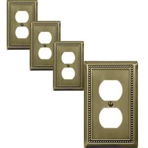 Single Duplex Outlet Light Switch Cover Belaire Beaded Metal Wall Plate, 4-Pack Antique Brass 1 Gang, for Receptacle Light Switch, Switch Cover Decorative Wallplate, Durable Single Duplex Outlet Light Switch Cover Belaire Beaded Metal Wall Plate, 4-Pack Antique Brass 1 Gang, for Receptacle Light Switch, Switch Cover Decorative Wallplate, Durable