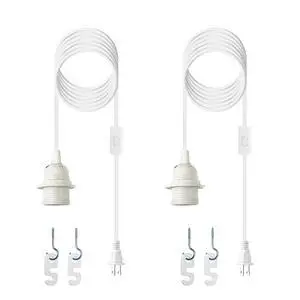 Plug in Light Socket - 16Ft Pendant Light Cord Kit E26/E27 Light Socket Hanging Lantern Lamp Cord with On/Off Switch,Socket Rings, 2 Pack, White Plug in Light Socket - 16Ft Pendant Light Cord Kit E26/E27 Light Socket Hanging Lantern Lamp Cord with On/Off Switch,Socket Rings, 2 Pack, White