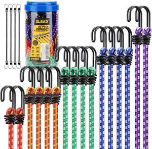 Bungee Cords Heavy Duty Outdoor: 20 Pcs Premium Rubber Bungee Cords with Hooks in a Storage Jar Includes 10", 18", 24", 30", 36", 48" Bungee Cord for Camping, Tent, Fastening Items Bungee Cords Heavy Duty Outdoor: 20 Pcs Premium Rubber Bungee Cords with Hooks in a Storage Jar Includes 10", 18", 24", 30", 36", 48" Bungee Cord for Camping, Tent, Fastening Items