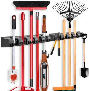2 Pack Mop and Broom Holder, Wall Mount Organizer Storage Tool Rack | Broom and Mop Organizer Wall Hanging for Garage, Laundry Room, Garden, Utility, 5 Ball Slots and 6 Hooks(Black) 2 Pack Mop and Broom Holder, Wall Mount Organizer Storage Tool Rack | Broom and Mop Organizer Wall Hanging for Garage, Laundry Room, Garden, Utility, 5 Ball Slots and 6 Hooks(Black)
