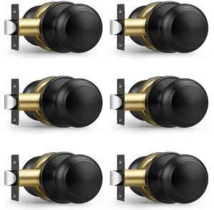 Black Door Knobs Interior, Passage Door Knobs for Hallway Closet, Matte Black Keyless Indoor Door Knob, 6 Pack Black Door Knobs Interior, Passage Door Knobs for Hallway Closet, Matte Black Keyless Indoor Door Knob, 6 Pack