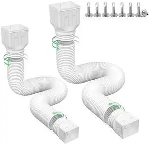 2 Pack Flexible Rain Gutter Downspout Extensions,Drain Downspout Extender,Gutter Extension Flexible,Down Spout Drain Extension Pipes,Extendable from 21 to 60 Inches (White) 2 Pack Flexible Rain Gutter Downspout Extensions,Drain Downspout Extender,Gutter Extension Flexible,Down Spout Drain Extension Pipes,Extendable from 21 to 60 Inches (White)