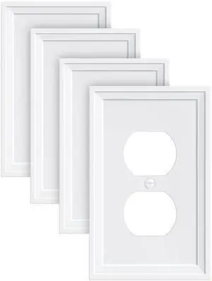 4-Pack Natural Bamboo Fiber Duplex Outlet Cover, Durable Switch Plate | Switch Plates and Outlet Covers, Decorative Wall Plates for Electrical Outlets, 1 Gang Receptacle Cover, Pure White 4-Pack Natural Bamboo Fiber Duplex Outlet Cover, Durable Switch Plate | Switch Plates and Outlet Covers, Decorative Wall Plates for Electrical Outlets, 1 Gang Receptacle Cover, Pure White