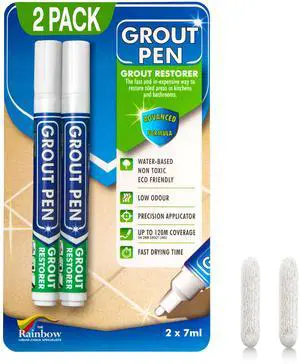 Grout Pen White Tile Grout Paint Marker - 2 Pack w/Extra Tips (7mL) | Waterproof Tile Grout Colorant and Sealer Pens for Cleaner Looking Floors & Whitener without Bleach - Narrow Tip 5mm - White Grout Pen White Tile Grout Paint Marker - 2 Pack w/Extra Tips (7mL) | Waterproof Tile Grout Colorant and Sealer Pens for Cleaner Looking Floors & Whitener without Bleach - Narrow Tip 5mm - White