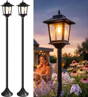 Solar Post Lights Outdoor, 2-Pack 63" Solar Lamp Posts Waterproof with 1 Replaceable Bulb, Warm White Dusk to Dawn Pole Lights for Garden, Patio, Pathway Solar Post Lights Outdoor, 2-Pack 63" Solar Lamp Posts Waterproof with 1 Replaceable Bulb, Warm White Dusk to Dawn Pole Lights for Garden, Patio, Pathway