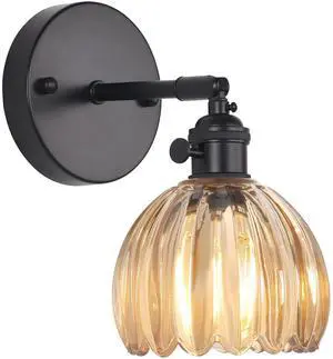 Vintage Wall Sconce with Amber Tulip Glass Lampshade 180 Degree Adjustable Black Sconce Hradwired Modern Wall Lighting Fixture with Switch for Bedside Bedroom Doorway Vintage Wall Sconce with Amber Tulip Glass Lampshade 180 Degree Adjustable Black Sconce Hradwired Modern Wall Lighting Fixture with Switch for Bedside Bedroom Doorway