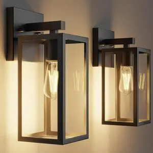 Porch Lights Outdoor Wall Light Fixture 2pcs, Matte Black, Wall Sconce 12.4 in, Toughened Frame, Clear Glass Shade, Waterproof Lanterns, for Patio, Exterior, Front, Door, Entryway Porch Lights Outdoor Wall Light Fixture 2pcs, Matte Black, Wall Sconce 12.4 in, Toughened Frame, Clear Glass Shade, Waterproof Lanterns, for Patio, Exterior, Front, Door, Entryway