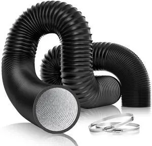 4 Inch 25 Feet Flexible Aluminum Ducting with 2 Clamps, Black | High-Temp Aluminum Duct, Adjustable Length & Shape for Easy Mounting, Compatible with Dryers & Inline Duct Fans 4 Inch 25 Feet Flexible Aluminum Ducting with 2 Clamps, Black | High-Temp Aluminum Duct, Adjustable Length & Shape for Easy Mounting, Compatible with Dryers & Inline Duct Fans