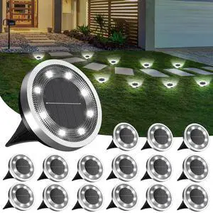 16Pack Solar Ground Lights Outdoor, 8 LED, IP65 Waterproof, Cold White | 600mAh Ni-MH battery, 8-10h runtime, stainless steel, ABS and PP body, solar garden lights for pathways, lawns and driveways 16Pack Solar Ground Lights Outdoor, 8 LED, IP65 Waterproof, Cold White | 600mAh Ni-MH battery, 8-10h runtime, stainless steel, ABS and PP body, solar garden lights for pathways, lawns and driveways