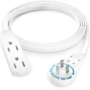 Cable 4 ft 360° Rotating Flat Plug Extension Cord, 16/3 AWG Multi 3-Outlet Grounded Wire, 13A 125V 1625W, UL Certified - White Cable 4 ft 360° Rotating Flat Plug Extension Cord, 16/3 AWG Multi 3-Outlet Grounded Wire, 13A 125V 1625W, UL Certified - White