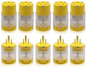 Lighted Straight Blade Electrical Plug and Connector Set 15 Amp 125 Volt NEMA 5-15P NEMA 5-15R 2 Pole 3 Wire Grounding, Commercial Grade, Yellow, 5 Set Lighted Straight Blade Electrical Plug and Connector Set 15 Amp 125 Volt NEMA 5-15P NEMA 5-15R 2 Pole 3 Wire Grounding, Commercial Grade, Yellow, 5 Set