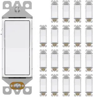 20 Pack Light Switch Single Pole Light Switch Square Rocker Switch Decorative Switches White, 15 Amp Self-grounding Electrical Light Switches, Residential Grade, UL Listed Glossy White 20 Pack Light Switch Single Pole Light Switch Square Rocker Switch Decorative Switches White, 15 Amp Self-grounding Electrical Light Switches, Residential Grade, UL Listed Glossy White