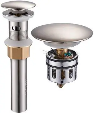 Vessel Sink Drain for Bathroom, Pop-up Drain With Detachable Basket Stopper, Anti-Explosion And Anti-Clogging Drain Strainer, Sink Drain Assembly With Overflow Brushed Nickel, RWF083J Vessel Sink Drain for Bathroom, Pop-up Drain With Detachable Basket Stopper, Anti-Explosion And Anti-Clogging Drain Strainer, Sink Drain Assembly With Overflow Brushed Nickel, RWF083J