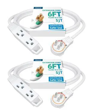 6FT 360° Rotating Flat Plug Extension Cord, 3 Prong Thin Power Strip, 16/3C 13A/125V/1625W, Rotating Plug for Indoor Narrow Space, SJT-3, ETL Listed, White, 2 Pack 6FT 360° Rotating Flat Plug Extension Cord, 3 Prong Thin Power Strip, 16/3C 13A/125V/1625W, Rotating Plug for Indoor Narrow Space, SJT-3, ETL Listed, White, 2 Pack