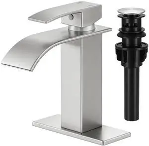 Bathroom Faucet Brushed Nickel Waterfall Single Handle Vanity Faucet | with Pop-up Drain & Deck,Supply Hoses,Stainless Steel Bathroom Sink Faucet 1 or 3 Hole,RV,Farmhouse Bathrooms Bathroom Faucet Brushed Nickel Waterfall Single Handle Vanity Faucet | with Pop-up Drain & Deck,Supply Hoses,Stainless Steel Bathroom Sink Faucet 1 or 3 Hole,RV,Farmhouse Bathrooms