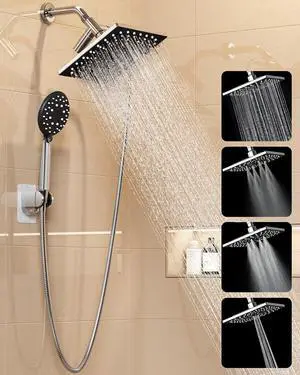 Multi-Function Rain Shower Head with Handheld, High Pressure, Square | Rainfall Showerhead, Dual Shower Heads Combo, 5-mode Detachable Hand Held Spray with Hose, regaderas para shower, Chrome Multi-Function Rain Shower Head with Handheld, High Pressure, Square | Rainfall Showerhead, Dual Shower Heads Combo, 5-mode Detachable Hand Held Spray with Hose, regaderas para shower, Chrome