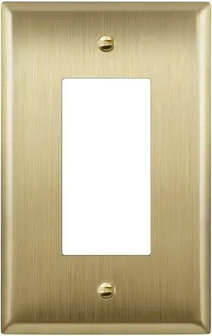 Switch, Receptacle Metal Wall Plate, Mid-Size 1-Gang, Brushed Brass | Decorator, 4.88" x 3.11, Outlet Cover, Corrosion Resistant, Stainless Steel, Heat Resistant, UL Listed Switch, Receptacle Metal Wall Plate, Mid-Size 1-Gang, Brushed Brass | Decorator, 4.88" x 3.11, Outlet Cover, Corrosion Resistant, Stainless Steel, Heat Resistant, UL Listed