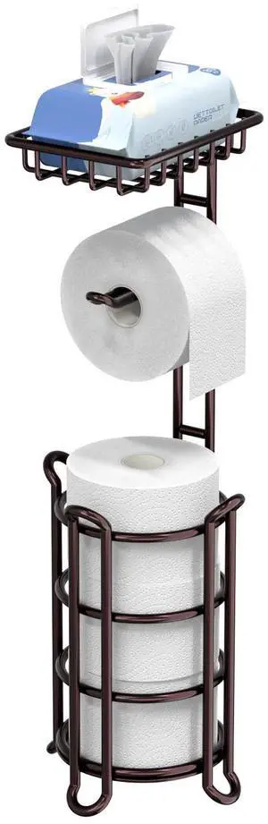 Toilet Paper Holder Stand Tissue Paper Roll Dispenser with Shelf for Bathroom Storage Holds Reserve Mega Rolls-Bronze Toilet Paper Holder Stand Tissue Paper Roll Dispenser with Shelf for Bathroom Storage Holds Reserve Mega Rolls-Bronze