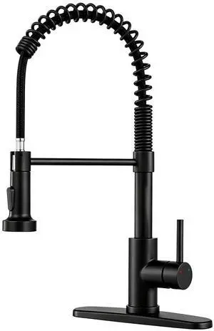 Kitchen Faucet with Pull Down Sprayer Matte Black | 1 Handle Spring Sink Faucets, Lead-Free NSF Certified Stainless Steel,1 or 3-Hole Deck Plate,Farmhouse, RV, Bar, Laundry Room Kitchen Faucet with Pull Down Sprayer Matte Black | 1 Handle Spring Sink Faucets, Lead-Free NSF Certified Stainless Steel,1 or 3-Hole Deck Plate,Farmhouse, RV, Bar, Laundry Room