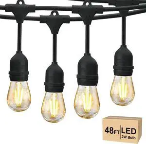48 FT Outdoor String Lights 2W Commercial Grade Waterproof S14 ETL | Outside Patio Light with Shatterproof Antique Edison E26 LED Bulbs, Connectable Hanging Strand for Bistro Cafe Market 2700K 48 FT Outdoor String Lights 2W Commercial Grade Waterproof S14 ETL | Outside Patio Light with Shatterproof Antique Edison E26 LED Bulbs, Connectable Hanging Strand for Bistro Cafe Market 2700K