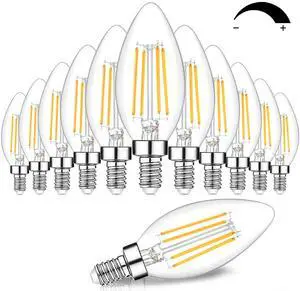 12-Pack Dimmable E12 LED Candelabra Bulbs 60W Equivalent, 2700K | 6W, B11 Candle Base, 600 Lumens, LED Filament, High CRI, Vintage Light Bulb for Chandelier Ceiling Fan 12-Pack Dimmable E12 LED Candelabra Bulbs 60W Equivalent, 2700K | 6W, B11 Candle Base, 600 Lumens, LED Filament, High CRI, Vintage Light Bulb for Chandelier Ceiling Fan