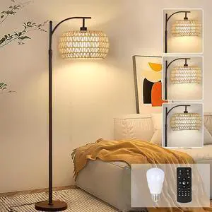 Arc Floor Lamps for Living Room Rattan Boho Floor Lamp with Remote Control,Dimmable LED Floor Lamp Wicker Lamp Shades Black Standing Lamp with 3 Color Temperature Tall Floor Lamps For Bedroom Corner Arc Floor Lamps for Living Room Rattan Boho Floor Lamp with Remote Control,Dimmable LED Floor Lamp Wicker Lamp Shades Black Standing Lamp with 3 Color Temperature Tall Floor Lamps For Bedroom Corner